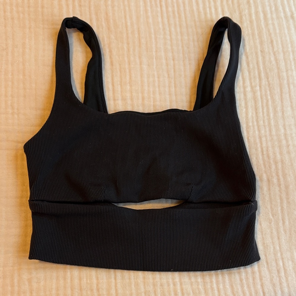 ALO Yoga Black Ribbed Cutout Sports Bra